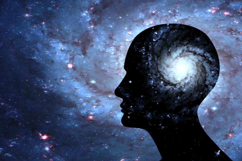 Cabeça humana com cérebro e ilustração espacial 3D, espaço de elementos desta imagem fornecido pela NASA. Imagem para ilustrar a matéria sobre Ponto de Deus.